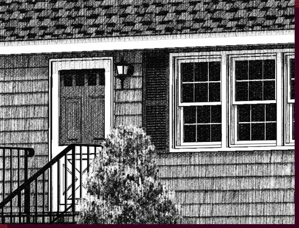Home Portraits - Pen & Ink House Portraits, Renderings, &
Illustrations  - Cedar Cape Pen & Ink House Portrait Close Up - Click to Return to Full View