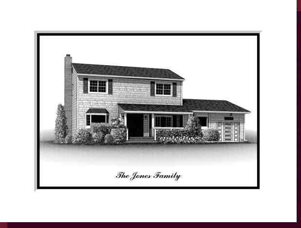 Home Portraits: Pen and Ink House Portraits, Renderings & Illustrations - Colonial Pen & Ink House Portrait- Click to View Close-Up