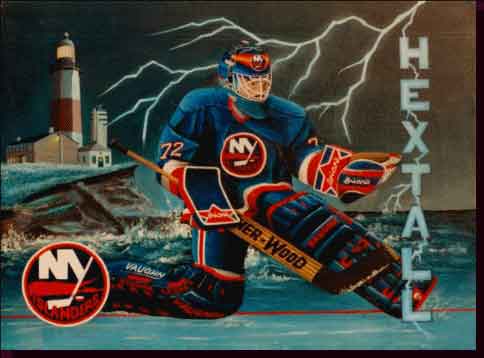 Sports Art NHL Hockey Art Paintings - New York Islanders Artwork, New York Islanders Paintings - New York Islanders Goalie Paintings - Defender of the Realm