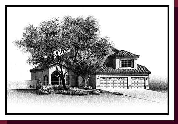 Home Portraits: Pen and Ink House Portraits, Renderings & Illustrations - Arizona Adobe Stucco Pen & Ink House Portrait