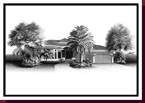 Home Portraits: Pen and Ink House Portraits, Renderings & Illustrations - Florida Estate Pen & Ink House Portrait