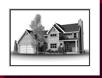 Home Portraits - Pen & Ink House Portraits, Renderings, & Illustrations - Post Modern B Pen & Ink House Portrait- Click to View Larger Image