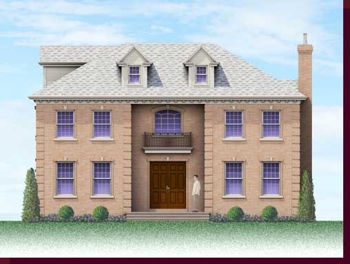 Architectural Rendering & 3D Computer Modeling - Colored Elevation - Flower Hill Custom Home - East Elevation