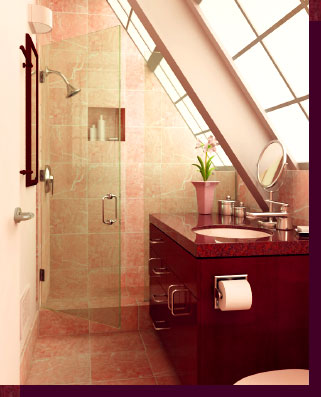 Architectural Rendering & 3D Computer Modeling - Interior Design 3D Modeling & Rendering, Bathroom Kitchen Interior Design 3D Renderings - NYC Loft Bathroom