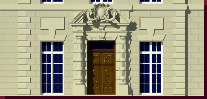Architectural Rendering & 3D Computer Modeling - Colored Elevation - Harbor Hill Gold Coast Long Island Estate - Front Elevation Close Up