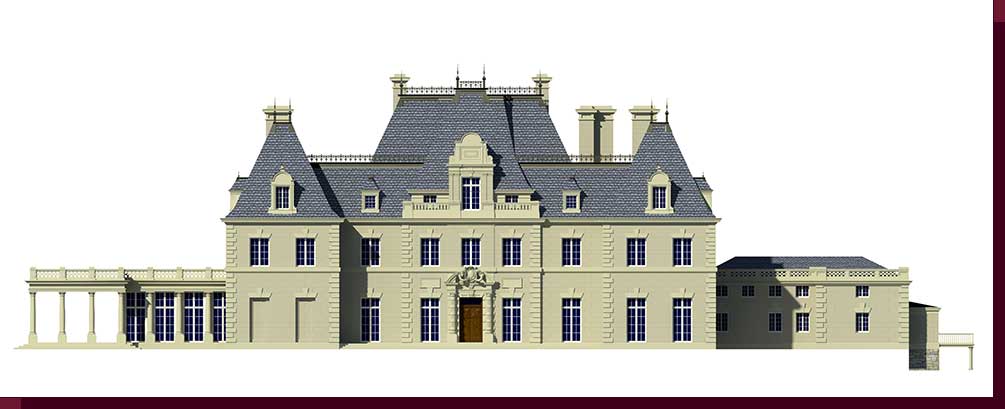 Architectural Rendering & 3D Computer Modeling - Colored Elevation - Harbor Hill Gold Coast Long Island Estate - Front Elevation