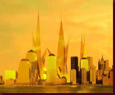 Architectural Rendering & 3D Computer Modeling - New World Trade Center Design - Freedom Towers Rendering - Click on Image to View Close-up
