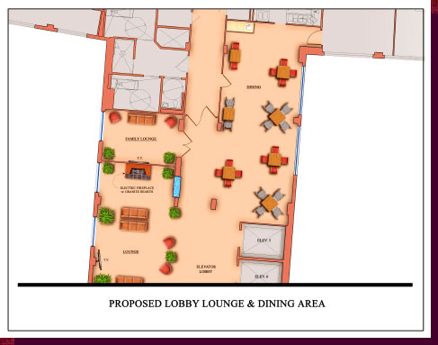 Architectural Rendering & 3D Computer Modeling - Colored Floor Plans - Proposed Rehabilitation Suite: Dining Area Close-Up View - Click on Image to View Detail