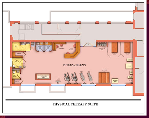 Architectural Rendering & 3D Computer Modeling - Colored Floor Plans - Proposed Rehabilitation Suite: Physical Therapy Close-Up View - Click on Image to View Detail