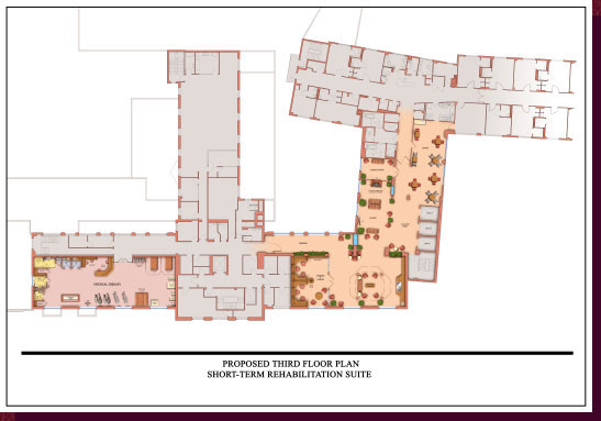 Architectural Rendering & 3D Computer Modeling - Colored Floor Plan - Proposed Rehabilitation Suite